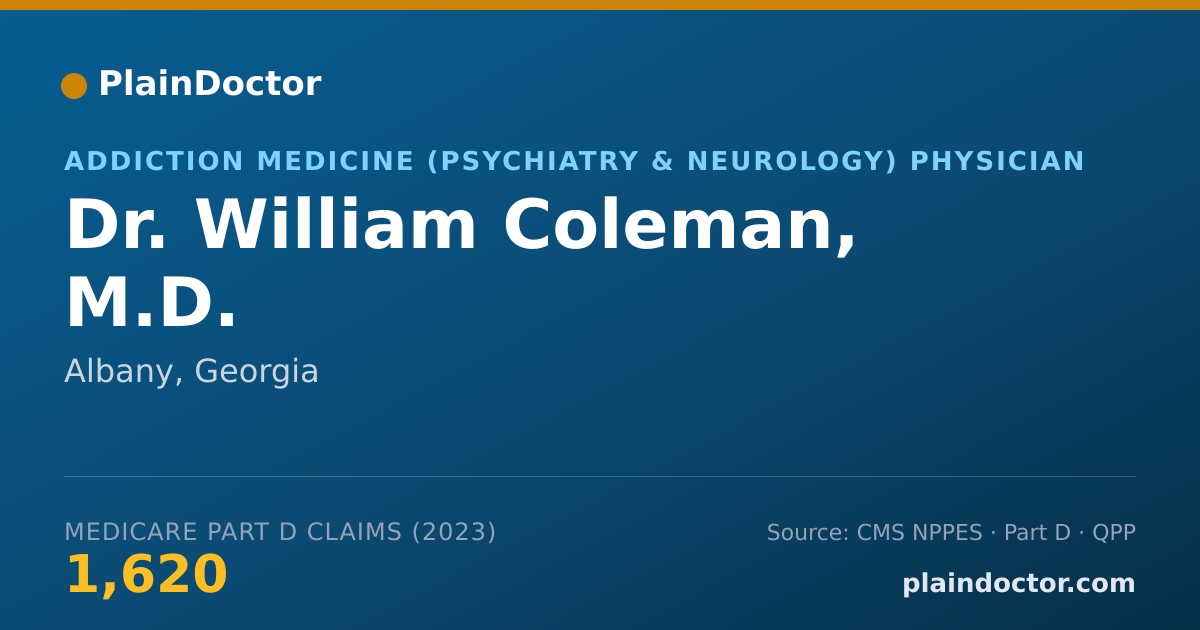 Shareable card for William Coleman, M.D. - Addiction Medicine (Psychiatry & Neurology) Physician, Albany, GA