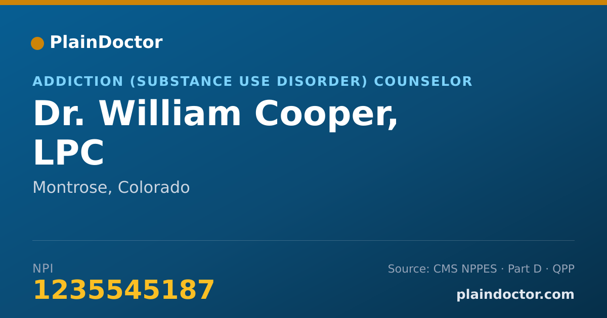 Shareable card for William Cooper, LPC - Addiction (Substance Use Disorder) Counselor, Montrose, CO