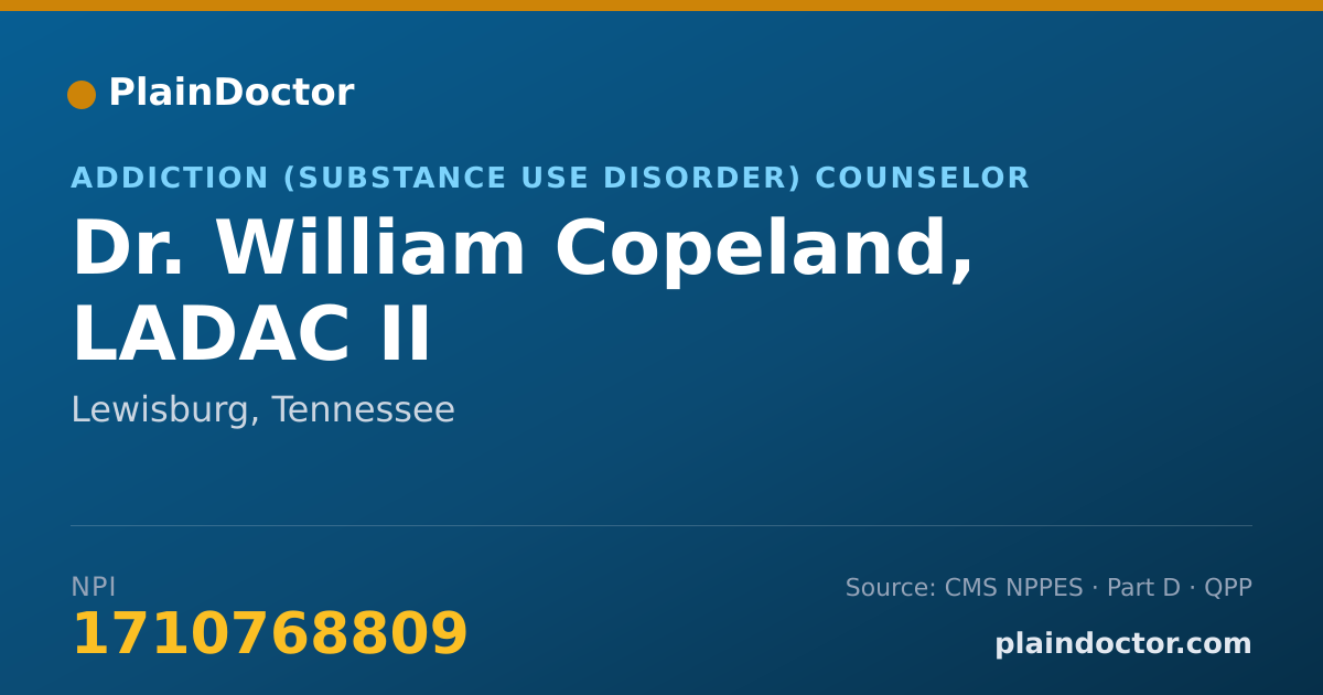 Shareable card for William Copeland, LADAC II - Addiction (Substance Use Disorder) Counselor, Lewisburg, TN
