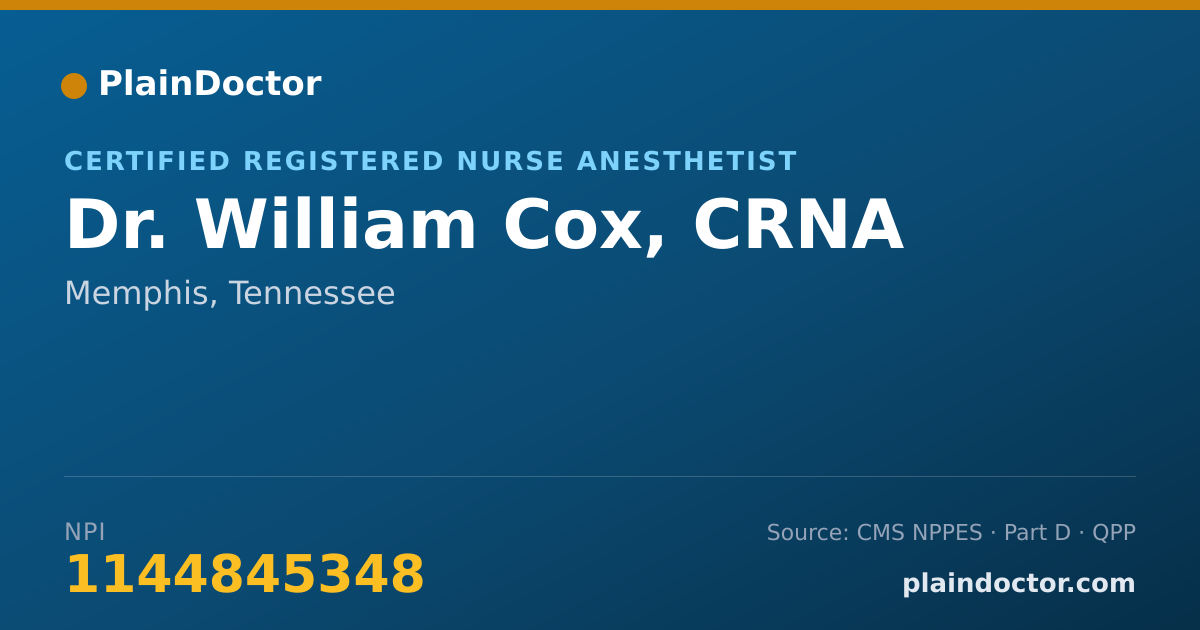 Shareable card for William Cox, CRNA - Certified Registered Nurse Anesthetist, Memphis, TN