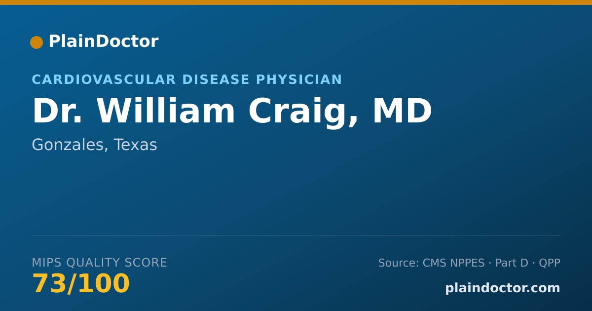 Shareable card for William Craig, MD - Cardiovascular Disease Physician, Gonzales, TX
