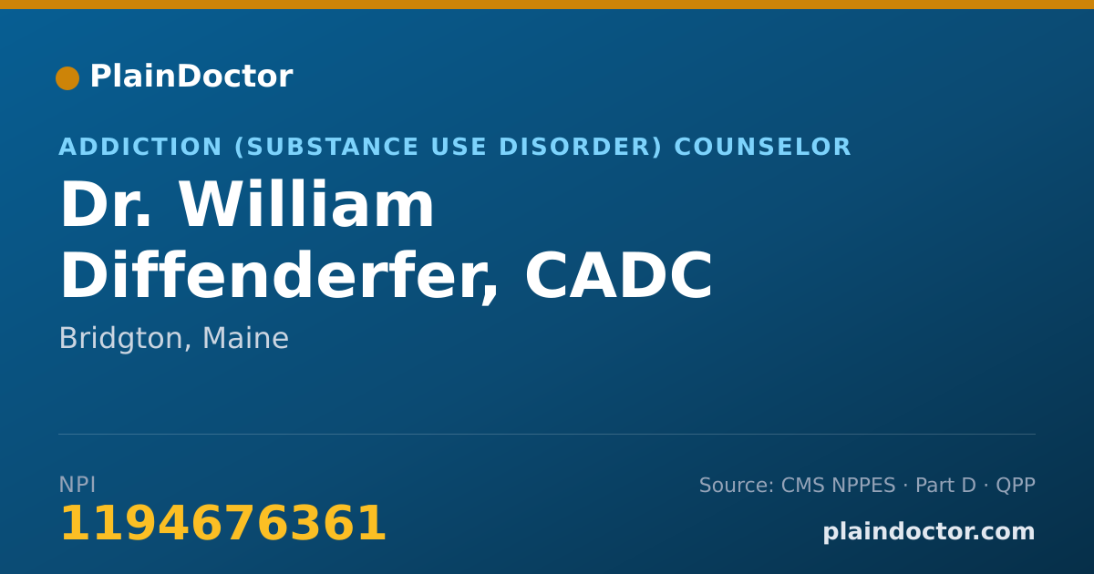 Shareable card for William Diffenderfer, CADC - Addiction (Substance Use Disorder) Counselor, Bridgton, ME