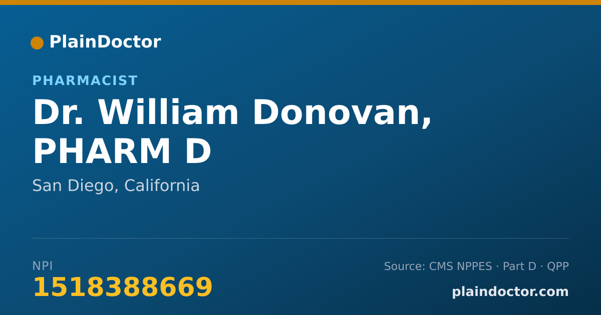Shareable card for William Donovan, PHARM D - Pharmacist, San Diego, CA