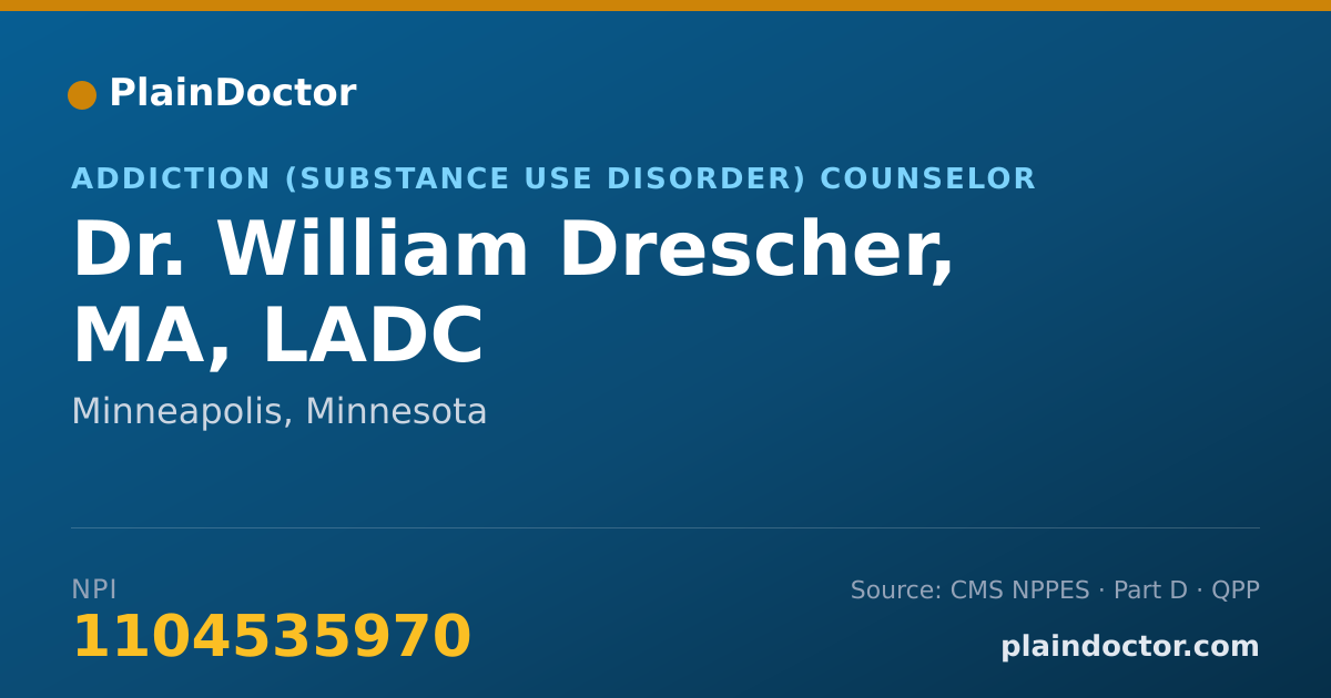 Shareable card for William Drescher, MA, LADC - Addiction (Substance Use Disorder) Counselor, Minneapolis, MN
