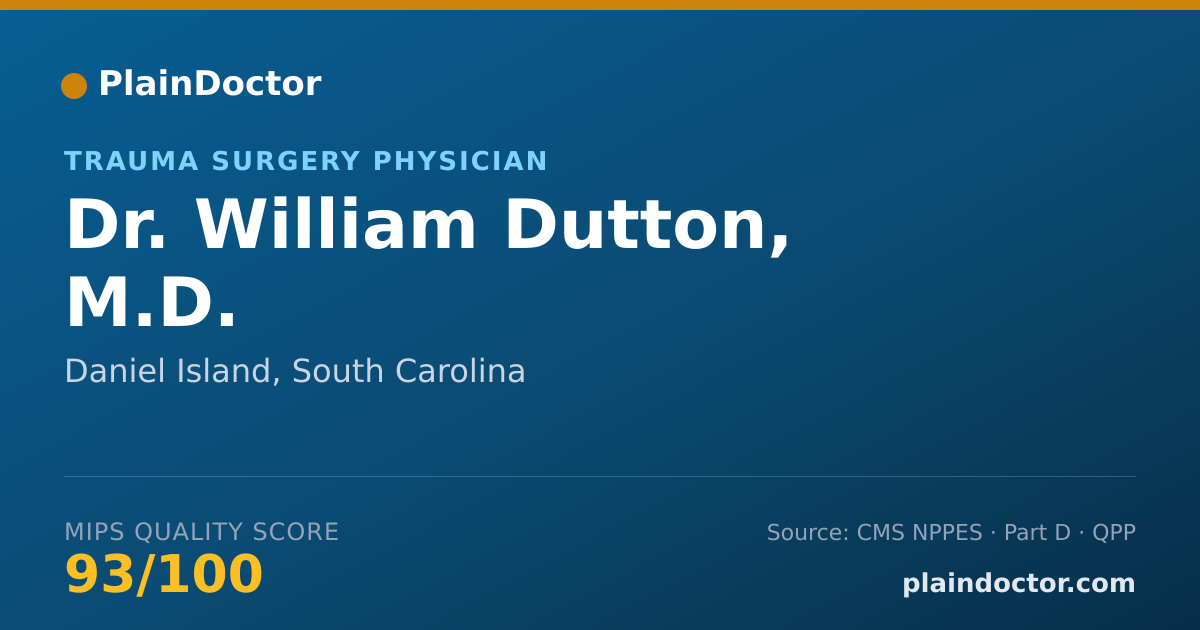 Shareable card for William Dutton, M.D. - Trauma Surgery Physician, Daniel Island, SC