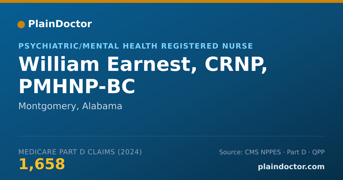 Shareable card for William Earnest, CRNP, PMHNP-BC - Psychiatric/Mental Health Registered Nurse, Montgomery, AL