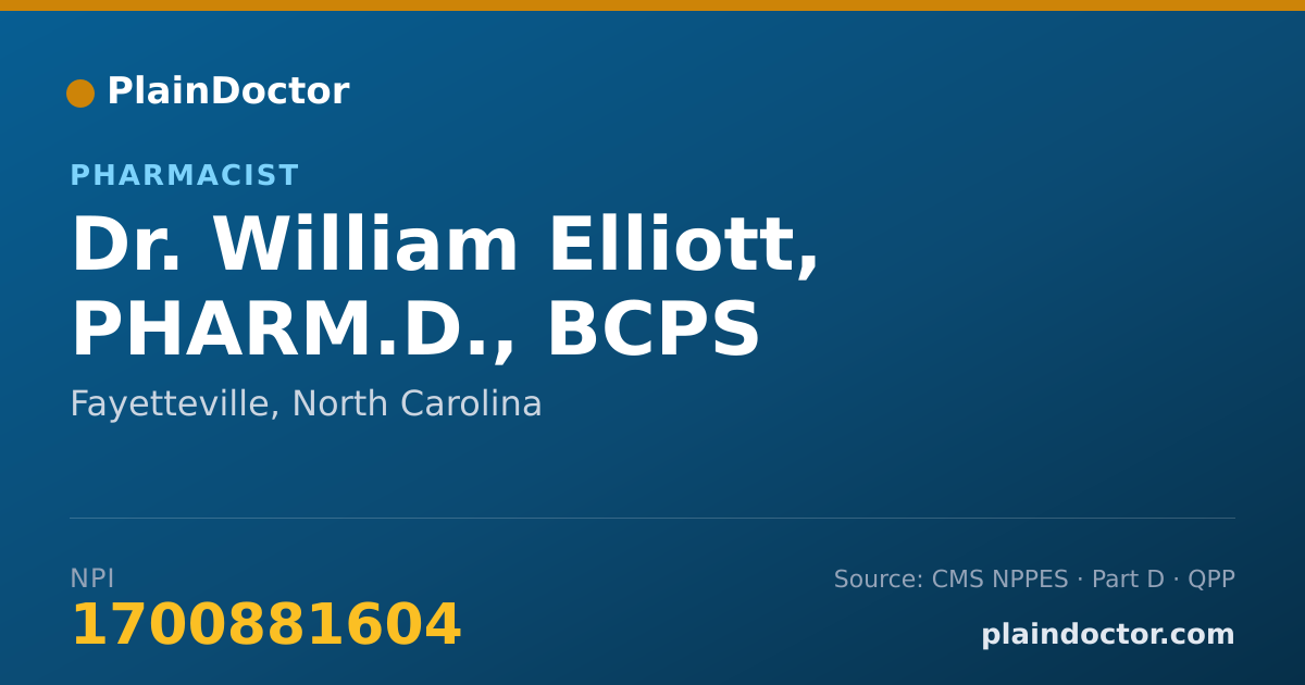 Shareable card for William Elliott, PHARM.D., BCPS - Pharmacist, Fayetteville, NC