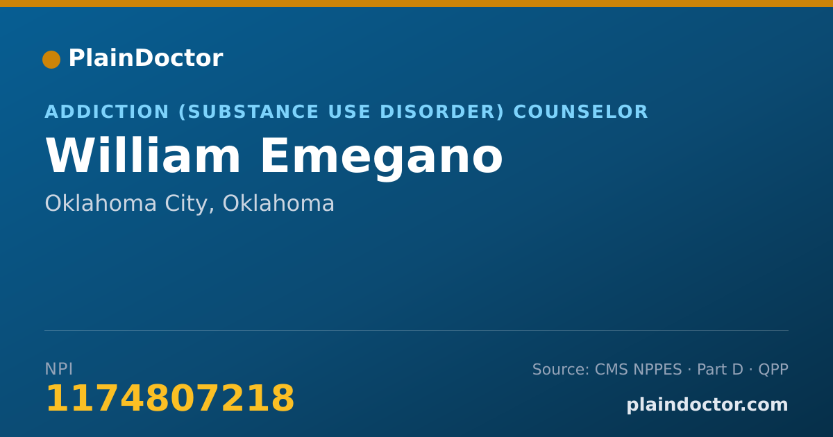 Shareable card for William Emegano - Addiction (Substance Use Disorder) Counselor, Oklahoma City, OK