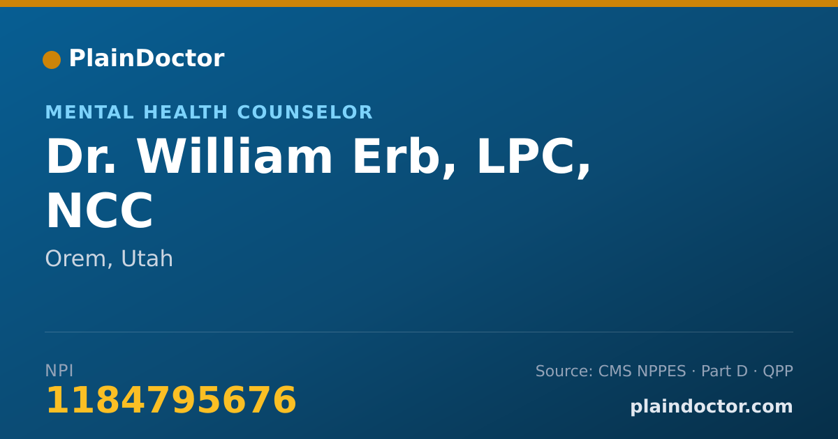 Shareable card for William Erb, LPC, NCC - Mental Health Counselor, Orem, UT