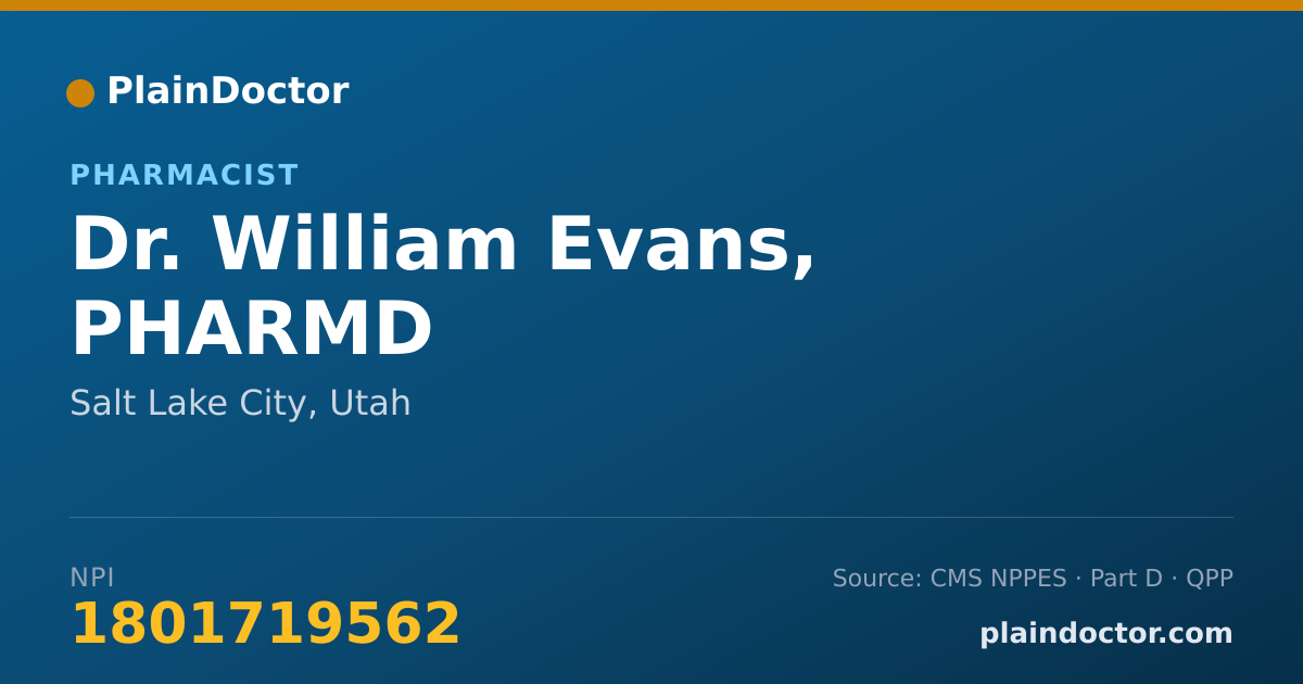 Shareable card for William Evans, PHARMD - Pharmacist, Salt Lake City, UT