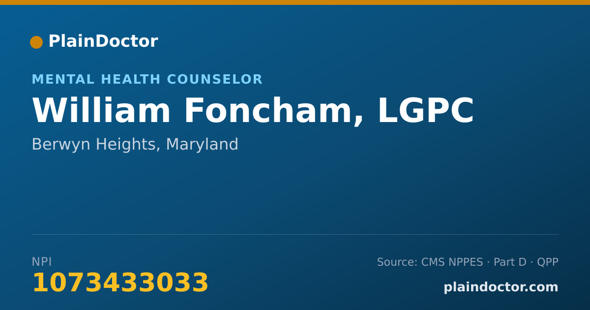 Shareable card for William Foncham, LGPC - Mental Health Counselor, Berwyn Heights, MD