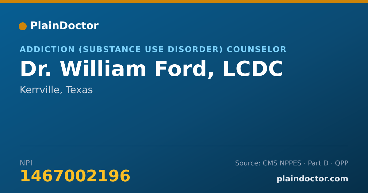 Shareable card for William Ford, LCDC - Addiction (Substance Use Disorder) Counselor, Kerrville, TX