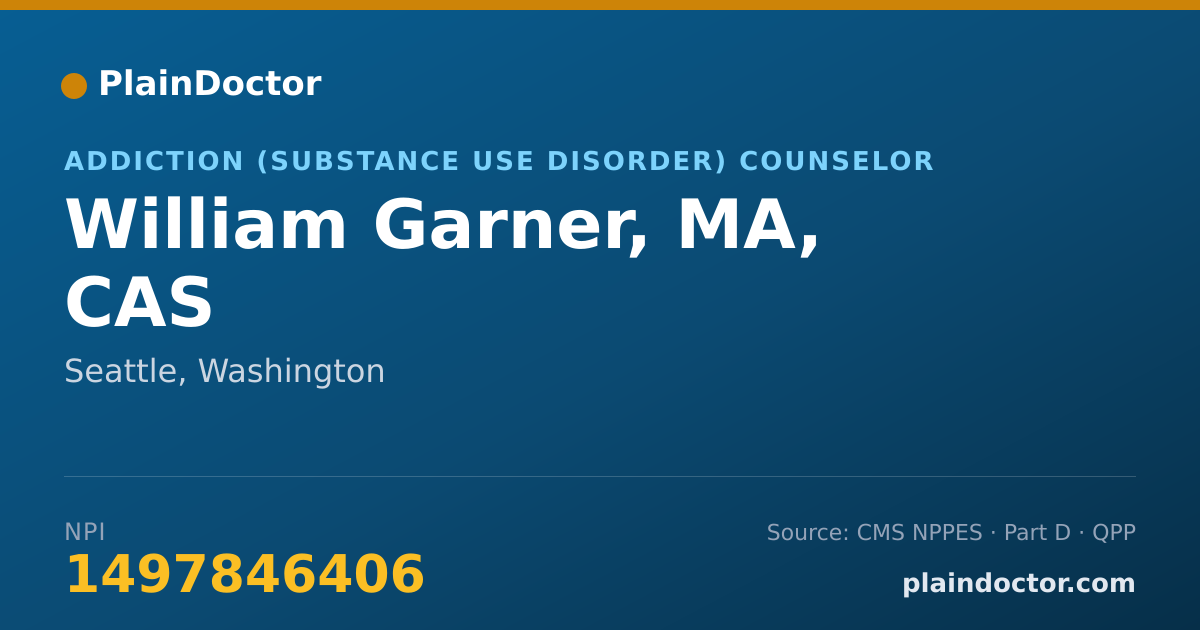 Shareable card for William Garner, MA, CAS - Addiction (Substance Use Disorder) Counselor, Seattle, WA