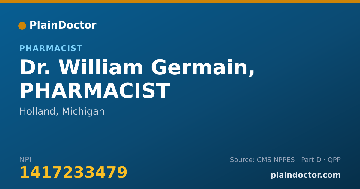 Shareable card for William Germain, PHARMACIST - Pharmacist, Holland, MI