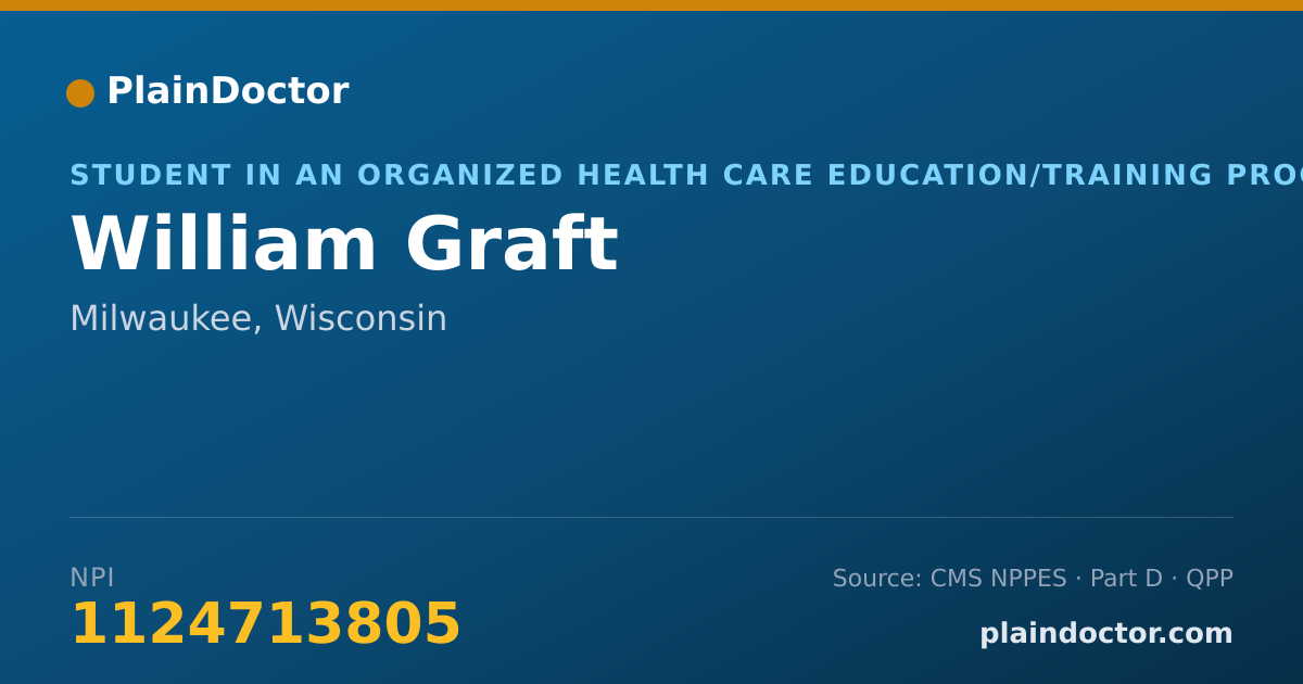 Shareable card for William Graft - Student in an Organized Health Care Education/Training Program, Milwaukee, WI