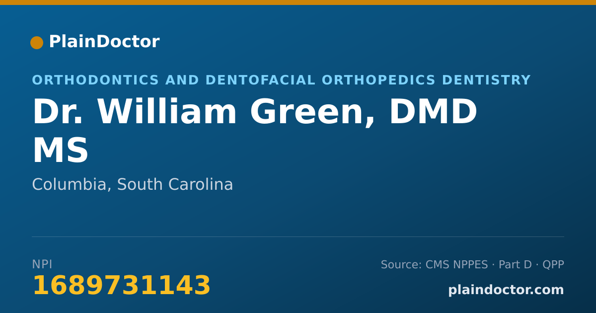 Shareable card for William Green, DMD MS - Orthodontics and Dentofacial Orthopedics Dentistry, Columbia, SC