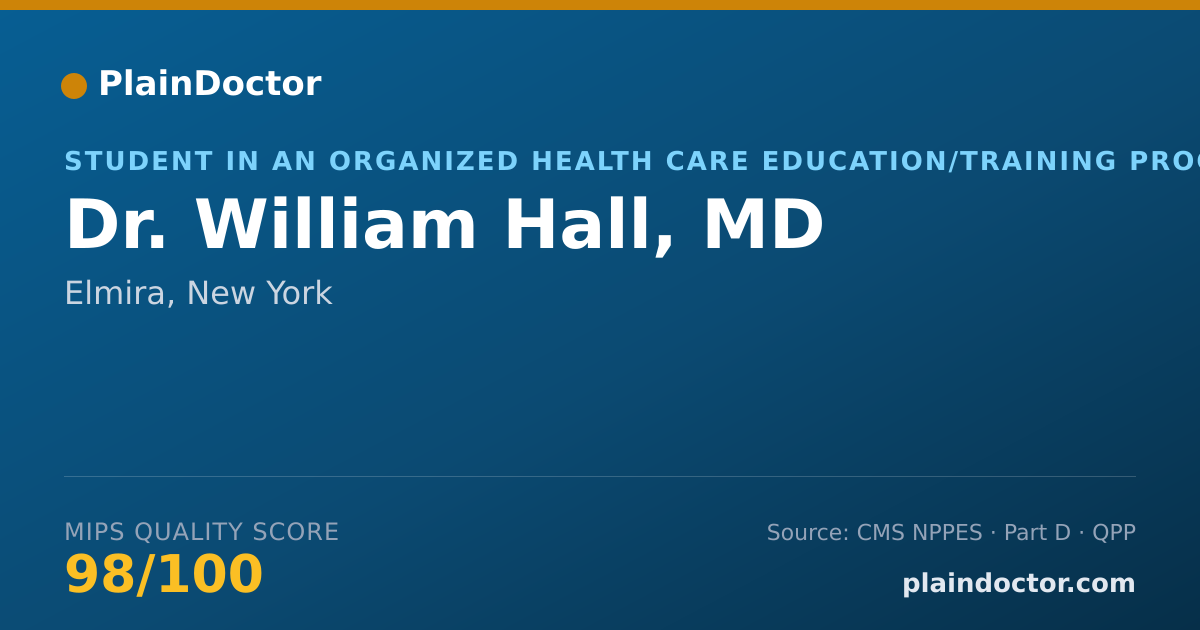 Shareable card for William Hall, MD - Student in an Organized Health Care Education/Training Program, Elmira, NY