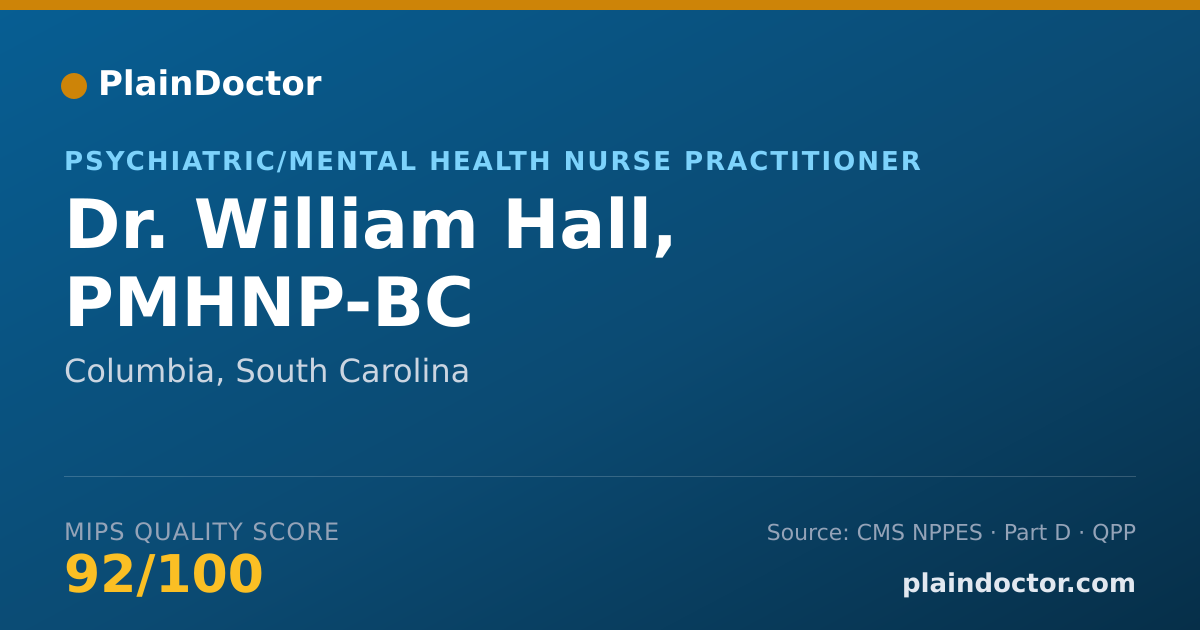 Shareable card for William Hall, PMHNP-BC - Psychiatric/Mental Health Nurse Practitioner, Columbia, SC