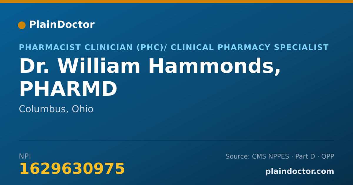 Shareable card for William Hammonds, PHARMD - Pharmacist Clinician (PhC)/ Clinical Pharmacy Specialist, Columbus, OH