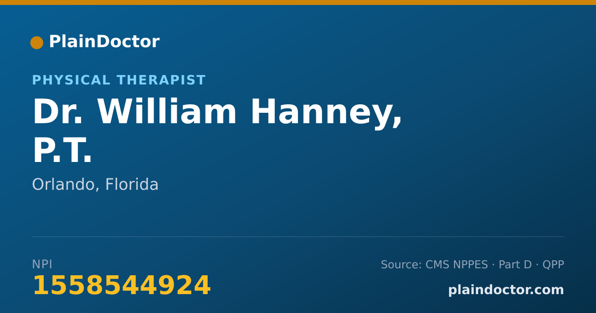 Shareable card for William Hanney, P.T. - Physical Therapist, Orlando, FL