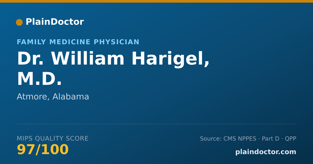 Shareable card for William Harigel, M.D. - Family Medicine Physician, Atmore, AL