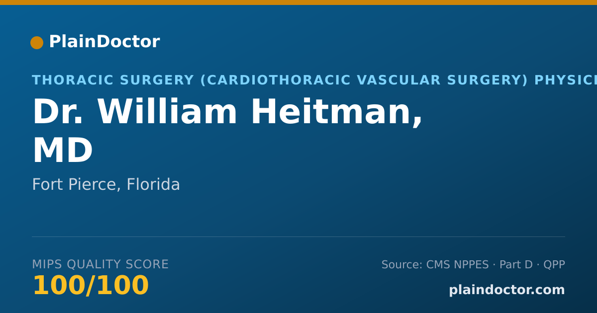 Shareable card for William Heitman, MD - Thoracic Surgery (Cardiothoracic Vascular Surgery) Physician, Fort Pierce, FL