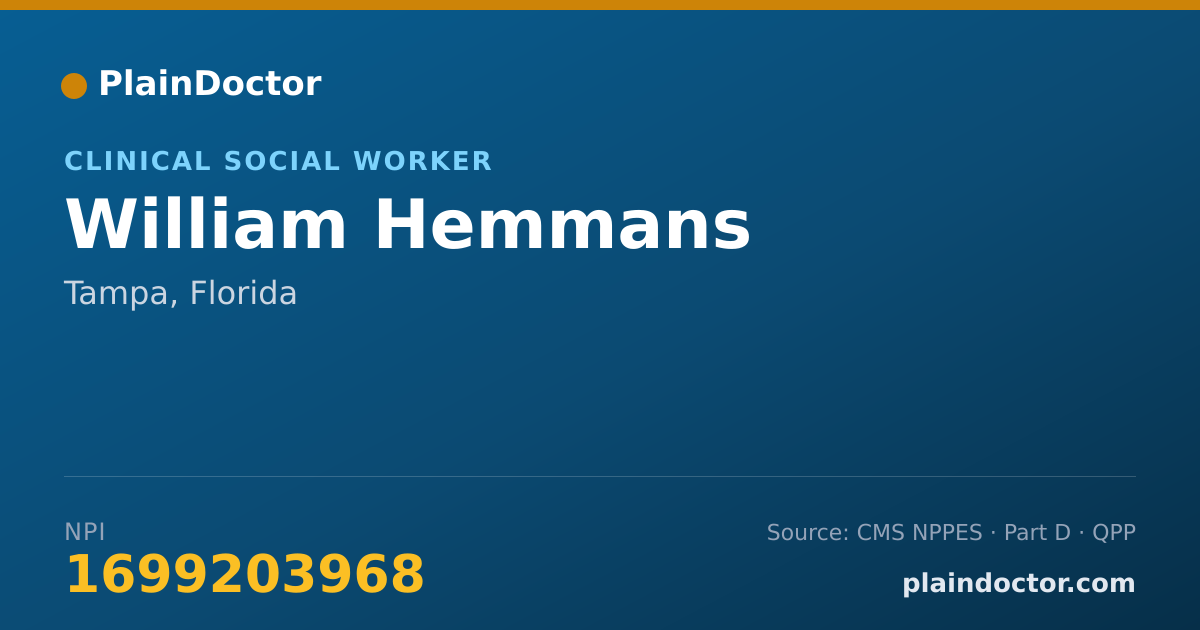 Shareable card for William Hemmans - Clinical Social Worker, Tampa, FL