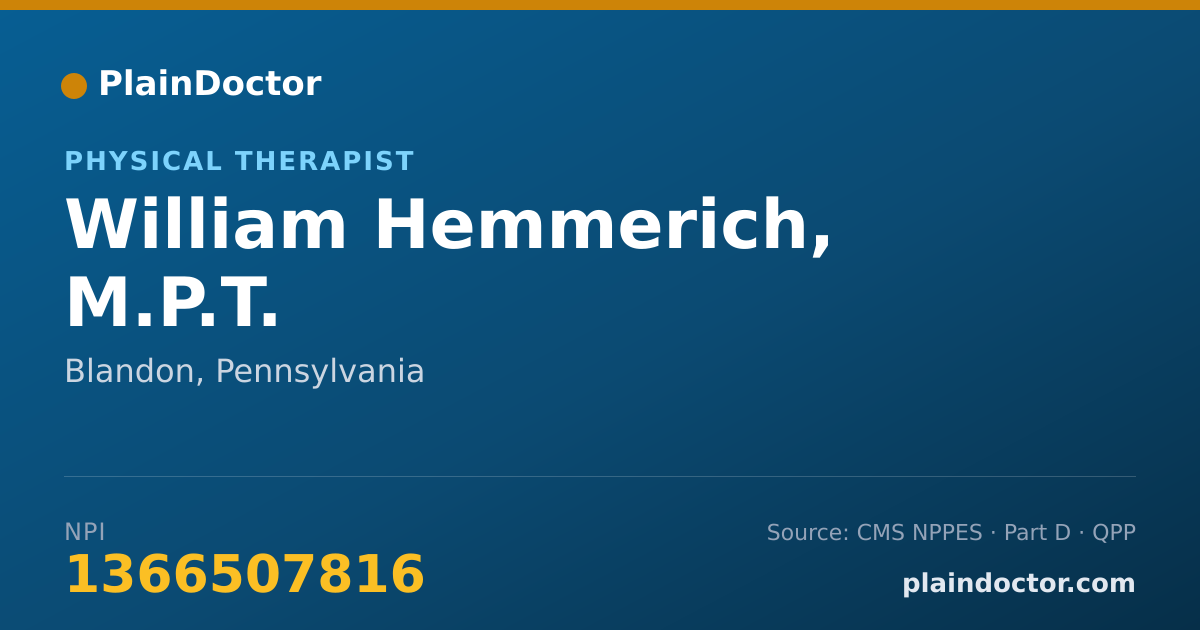 Shareable card for William Hemmerich, M.P.T. - Physical Therapist, Blandon, PA