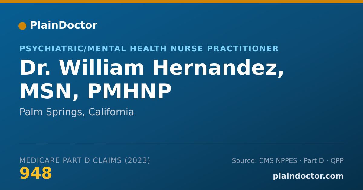 Shareable card for William Hernandez, MSN, PMHNP - Psychiatric/Mental Health Nurse Practitioner, Palm Springs, CA