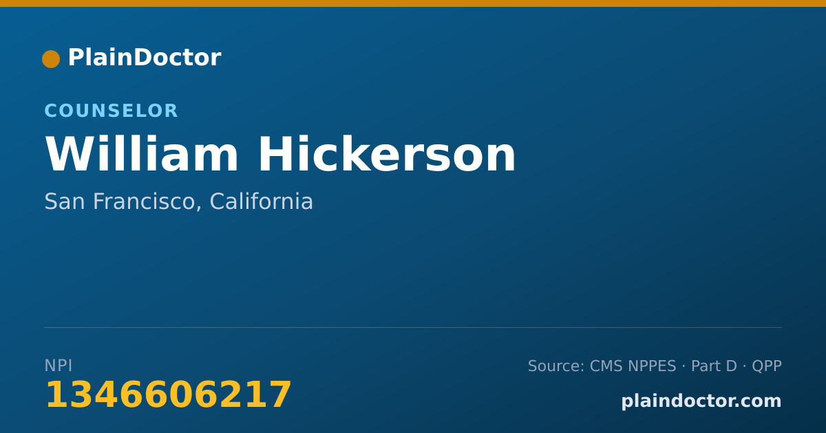Shareable card for William Hickerson - Counselor, San Francisco, CA