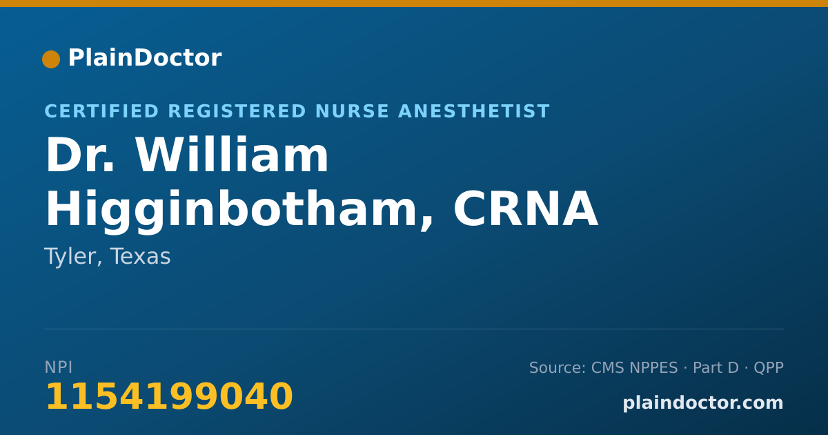 Shareable card for William Higginbotham, CRNA - Certified Registered Nurse Anesthetist, Tyler, TX
