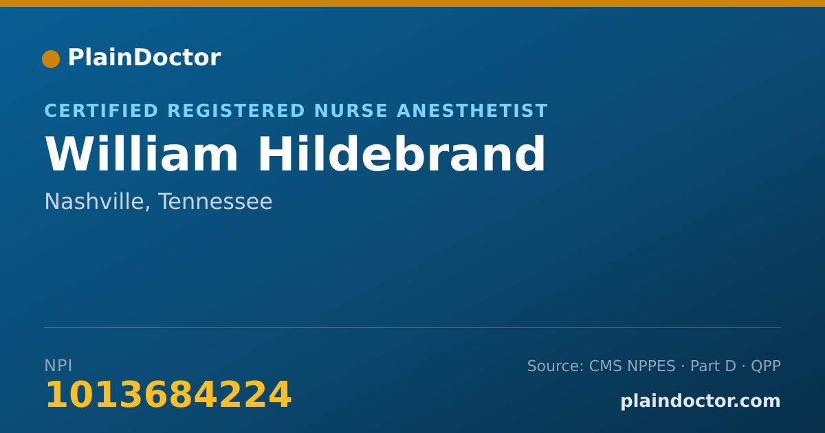 Shareable card for William Hildebrand - Certified Registered Nurse Anesthetist, Nashville, TN