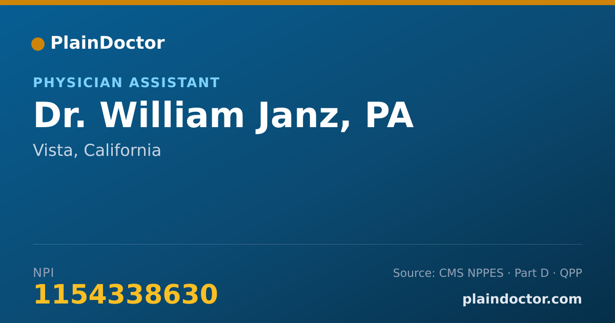 Shareable card for William Janz, PA - Physician Assistant, Vista, CA