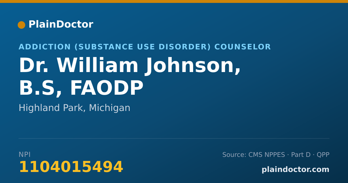 Shareable card for William Johnson, B.S, FAODP - Addiction (Substance Use Disorder) Counselor, Highland Park, MI