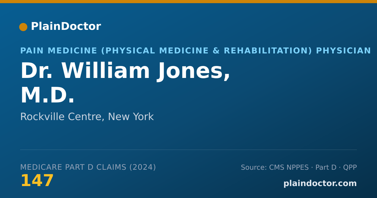 Shareable card for William Jones, M.D. - Pain Medicine (Physical Medicine & Rehabilitation) Physician, Rockville Centre, NY