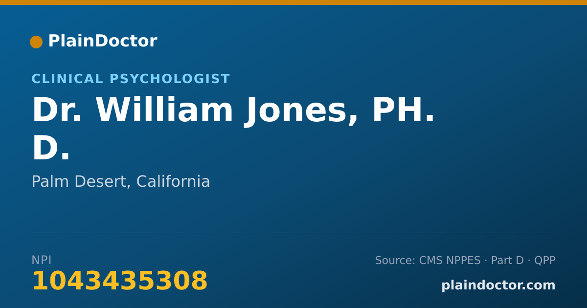 Shareable card for William Jones, PH. D. - Clinical Psychologist, Palm Desert, CA
