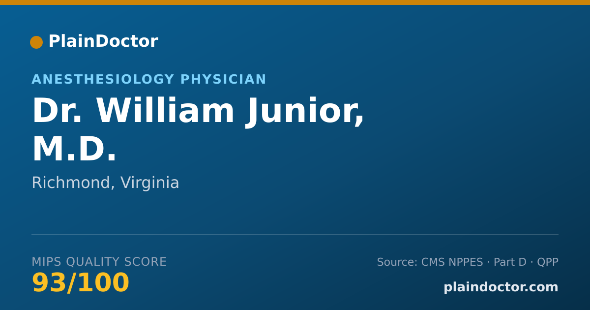 Shareable card for William Junior, M.D. - Anesthesiology Physician, Richmond, VA
