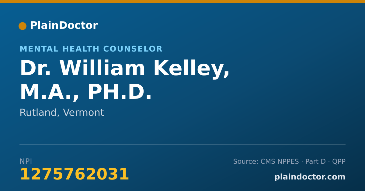 Shareable card for William Kelley, M.A., PH.D. - Mental Health Counselor, Rutland, VT