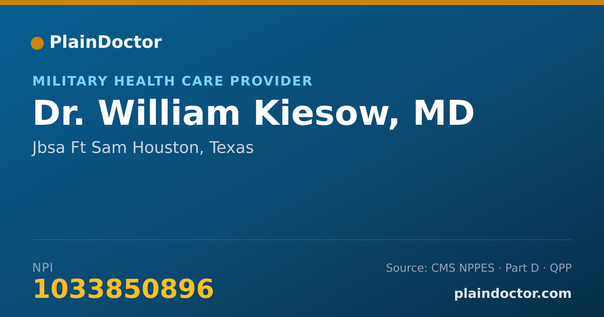 Shareable card for William Kiesow, MD - Military Health Care Provider, Jbsa Ft Sam Houston, TX