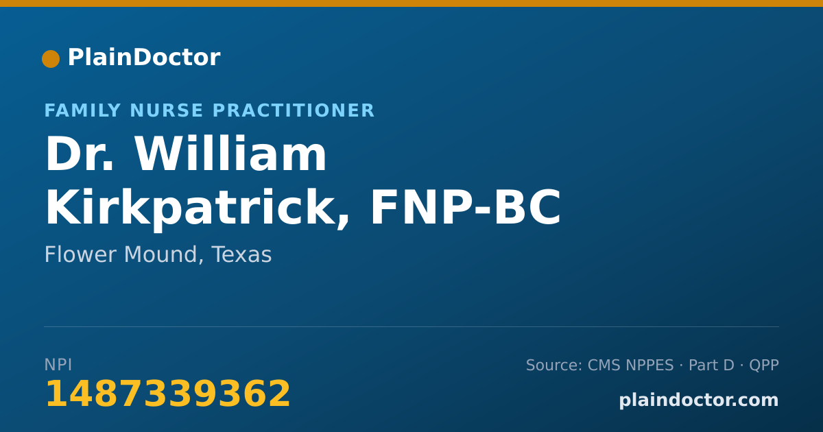 Shareable card for William Kirkpatrick, FNP-BC - Family Nurse Practitioner, Flower Mound, TX