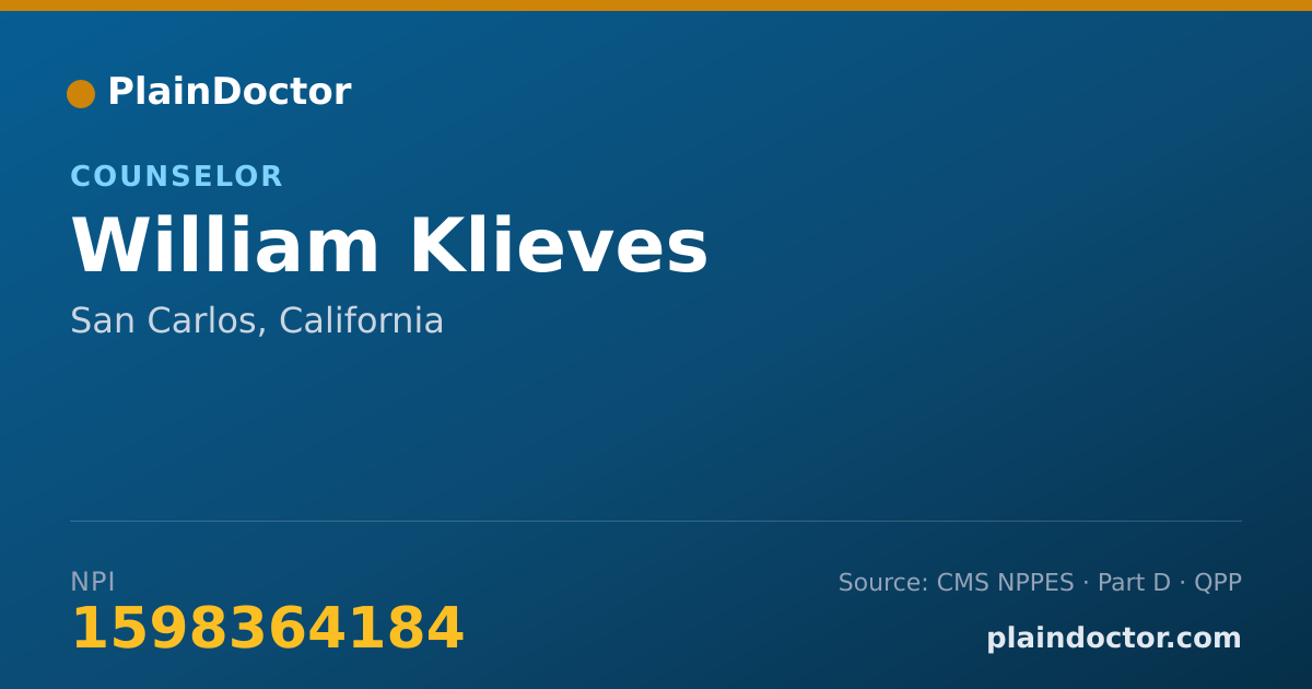Shareable card for William Klieves - Counselor, San Carlos, CA