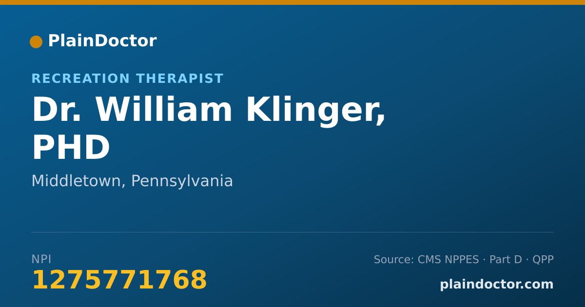 Shareable card for William Klinger, PHD - Recreation Therapist, Middletown, PA