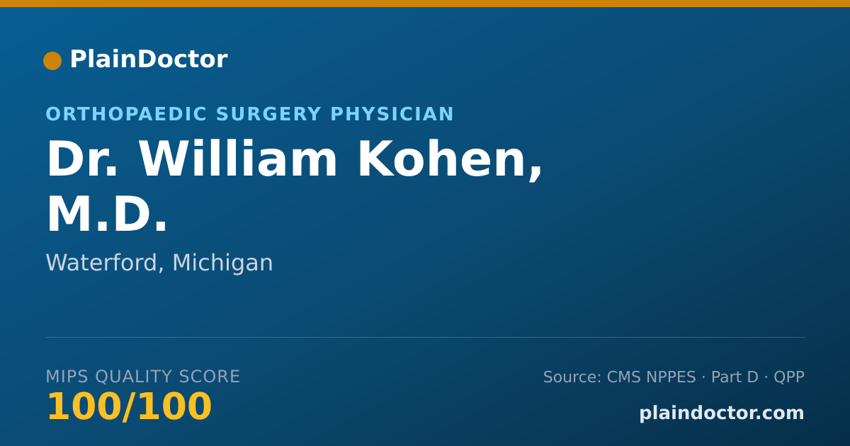 Shareable card for William Kohen, M.D. - Orthopaedic Surgery Physician, Waterford, MI