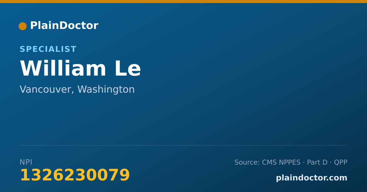Shareable card for William Le - Specialist, Vancouver, WA