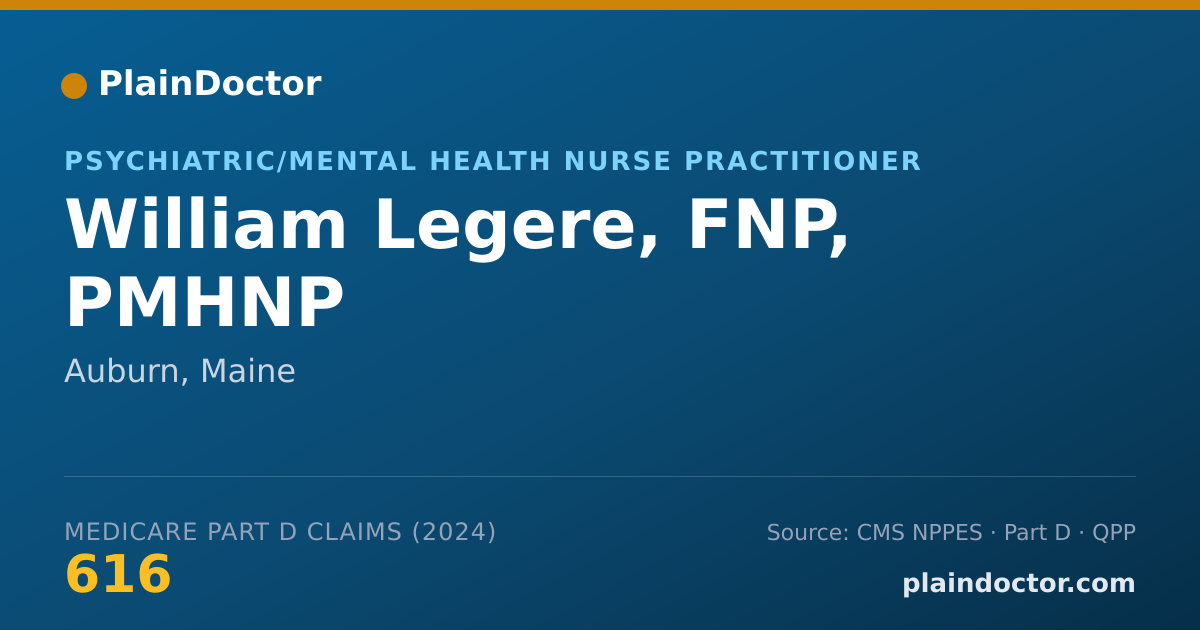 Shareable card for William Legere, FNP, PMHNP - Nurse Practitioner, Auburn, ME