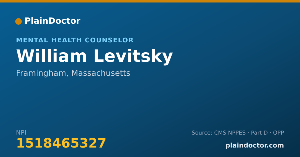 Shareable card for William Levitsky - Mental Health Counselor, Framingham, MA
