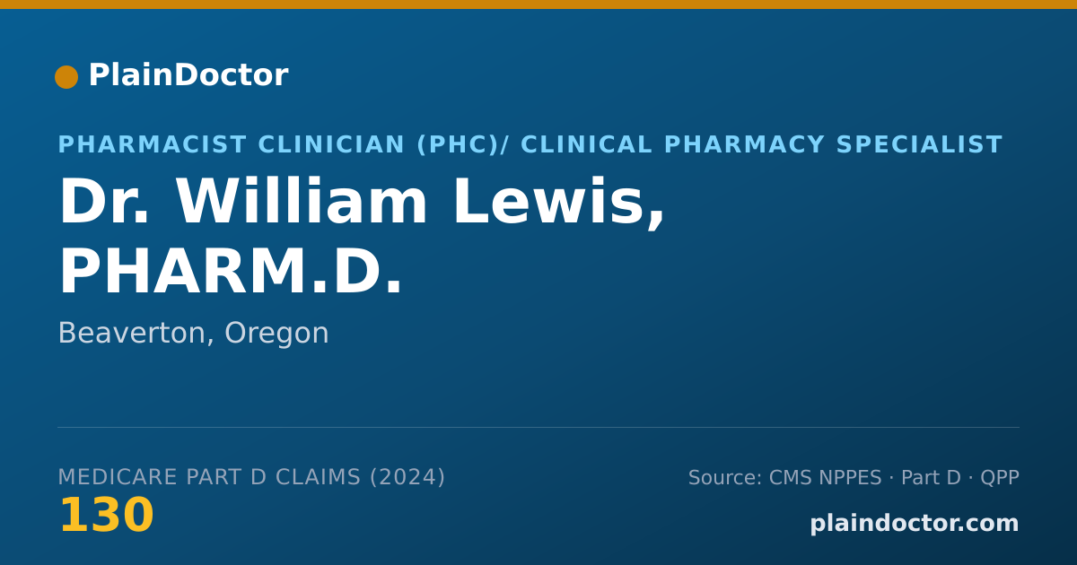 Shareable card for William Lewis, PHARM.D. - Pharmacist Clinician (PhC)/ Clinical Pharmacy Specialist, Beaverton, OR
