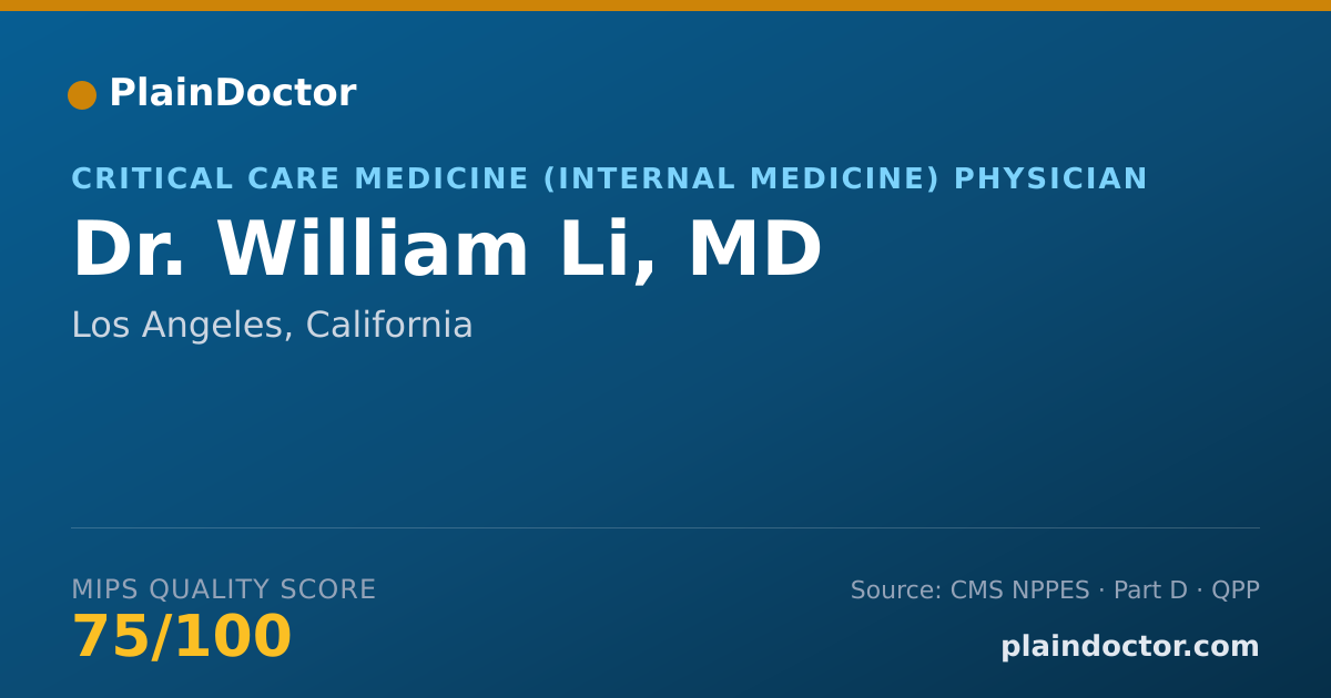 Shareable card for William Li, MD - Critical Care Medicine (Internal Medicine) Physician, Los Angeles, CA