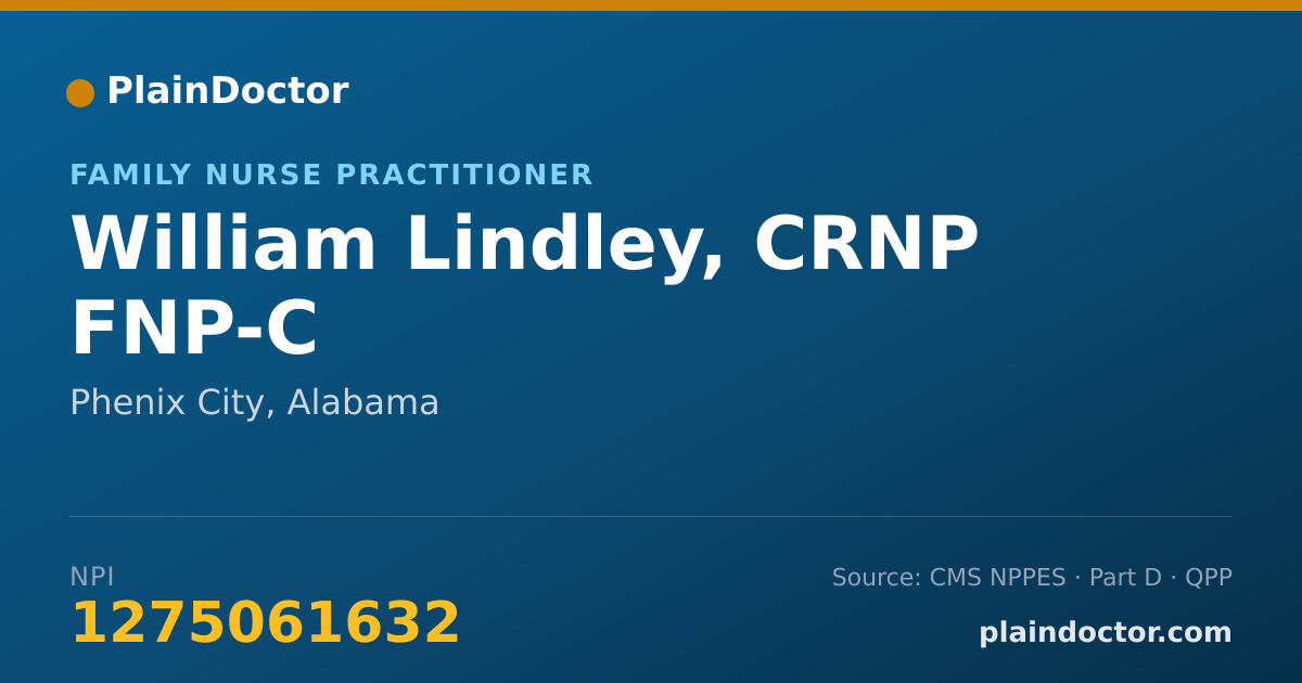 Shareable card for William Lindley, CRNP FNP-C - Family Nurse Practitioner, Phenix City, AL