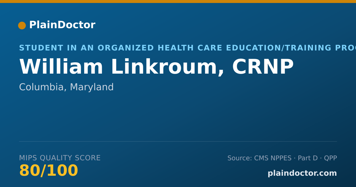 Shareable card for William Linkroum, CRNP - Student in an Organized Health Care Education/Training Program, Columbia, MD